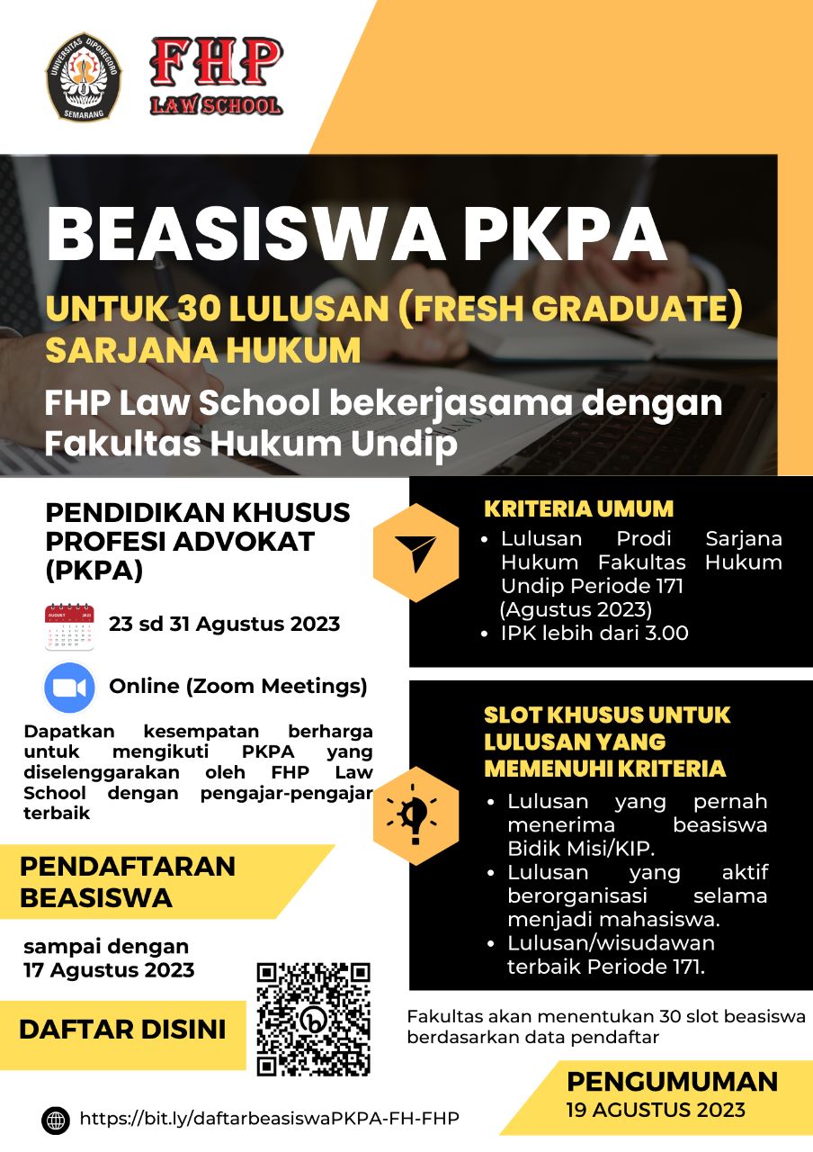 Pendaftaran Beasiswa PKPA Fakultas Hukum - S1 Hukum Fakultas Hukum Undip